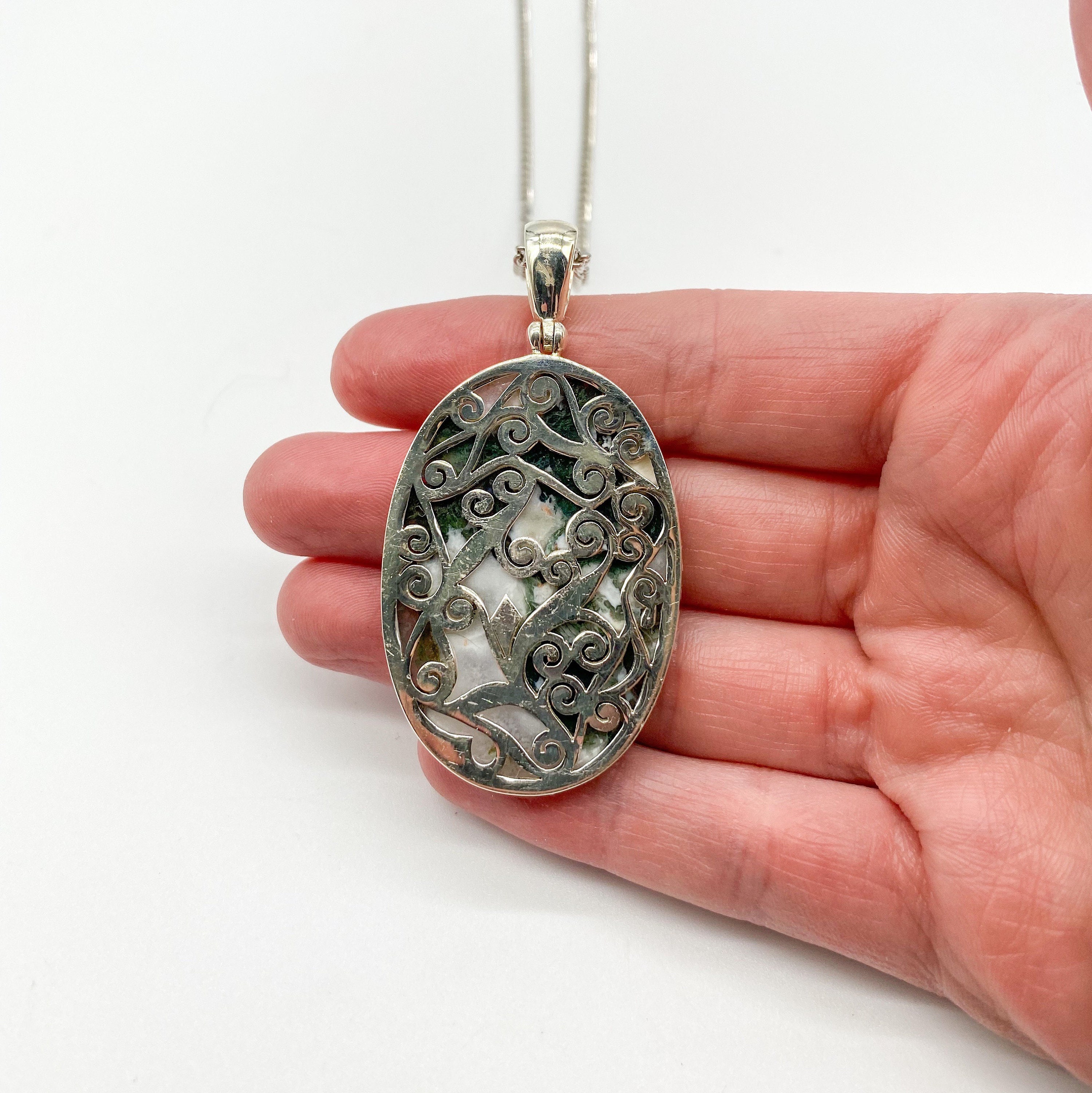 Green Moss Agate 925 Sterling Silver Crystal Pendant Necklace | Etsy