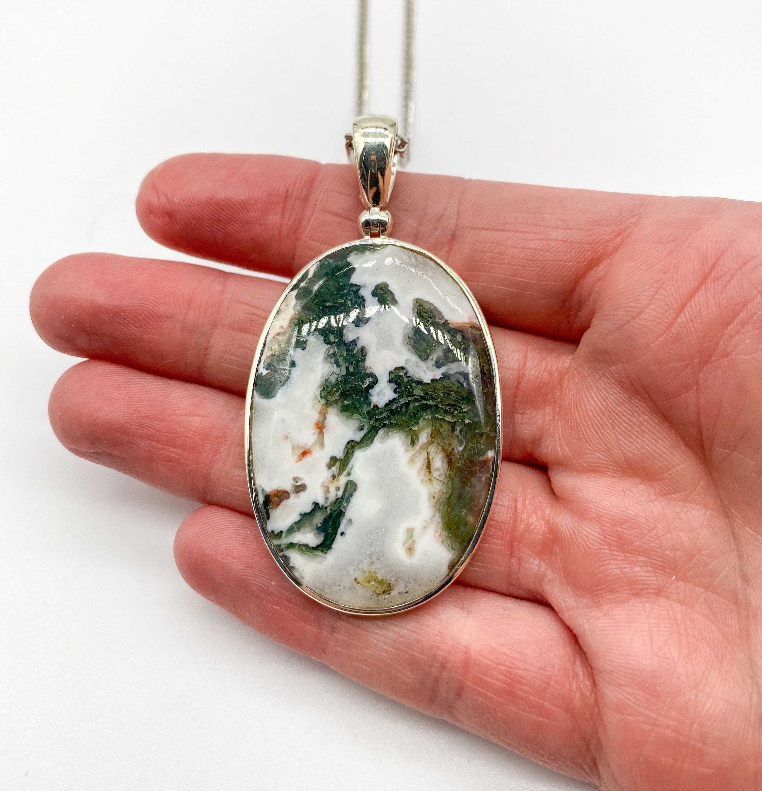 Green Moss Agate 925 Sterling Silver Crystal Pendant Necklace | Etsy