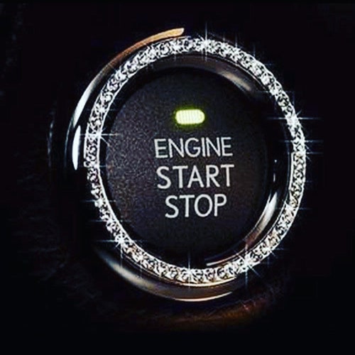 Car Bling Button Start Switch Diamond Rhinestone Ring Decor Silver Accessories 