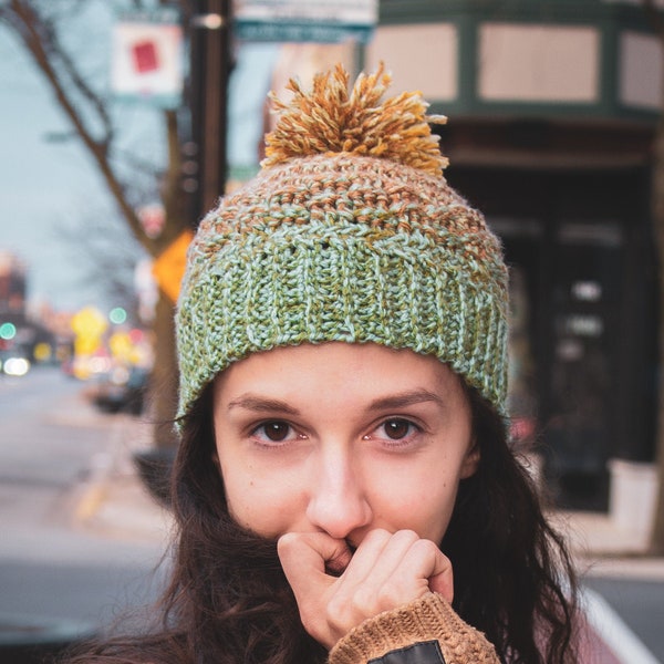 Ombre Beanie with Pom-Pom -- multicolored crochet hat, cold weather wear, custom colors