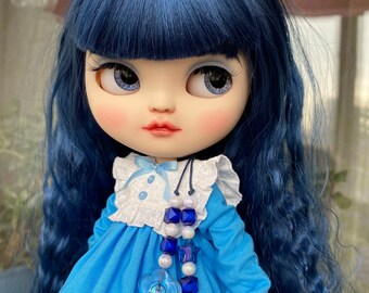 Blue hair baby tbl white skin custom Blythe icy doll,art doll,custom doll,ооак blythe,blythe doll,Blythe dress ,Blythe clothes,OOAK