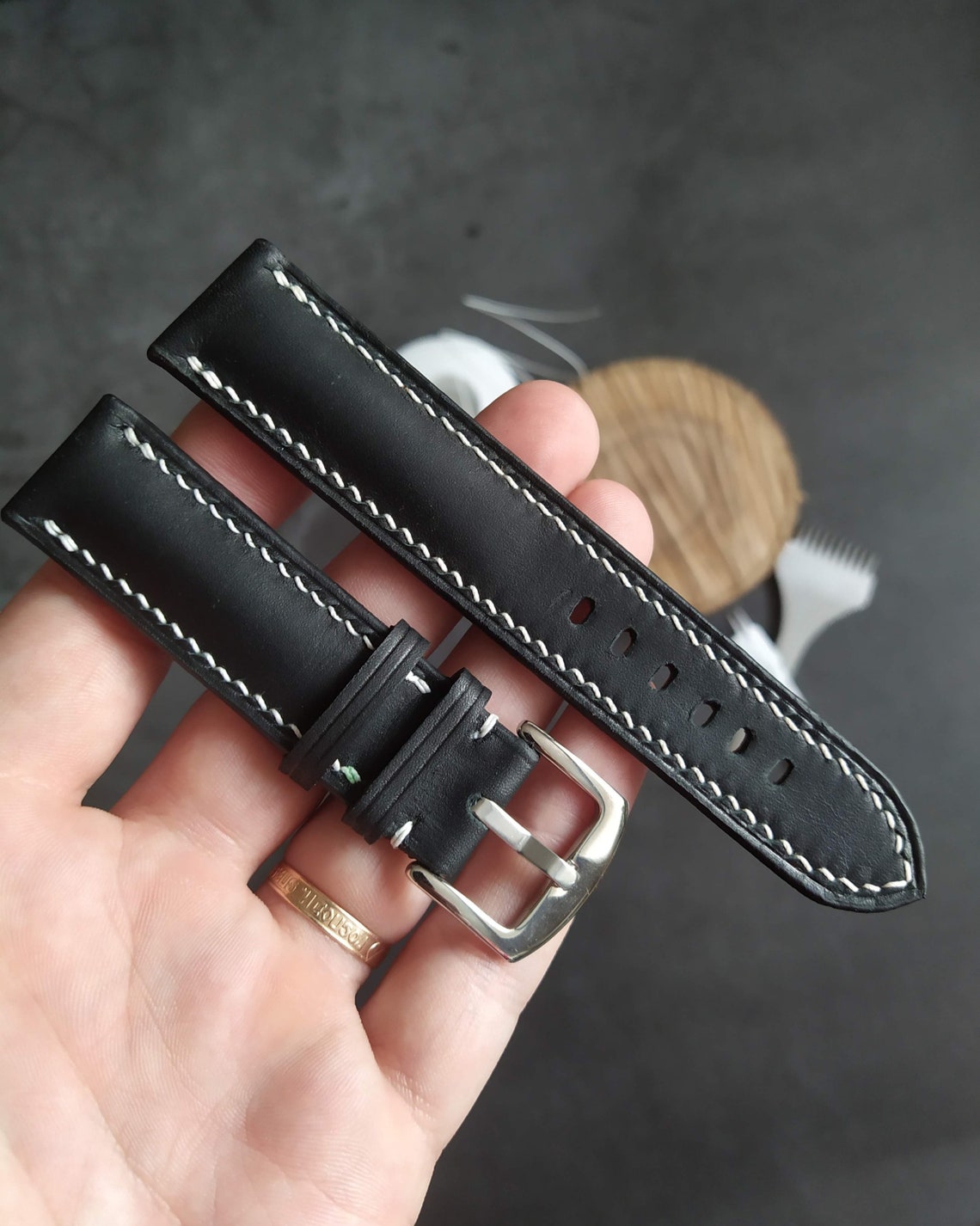 Omega watch strap leather black 22mm Breitling strap Etsy