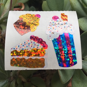 Vintage Hambly Cakes Dessert prismatic Sticker Mod, cupcake, cake and milkshake stickers, cute stickers, vintage collectors, glitter foil