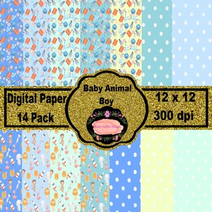 Baby Animal Paper  Boy Theme 12 x 12 300 dpi