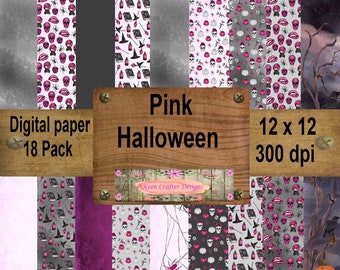Pink Halloween Digital Paper Pack 12 x 12 300 dpi