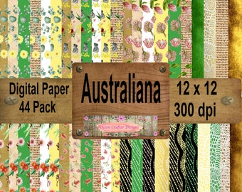 Australiana Themed Digital Paper 12 x 12 300 dpi 44 Pack With Bonus Pack