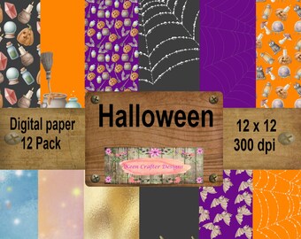 Halloween Digital paper Pack 12 x 12 300 dpi