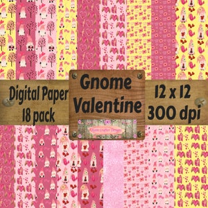 Gnome Valentine Digital Paper Pack 12 x 12 300 dpi