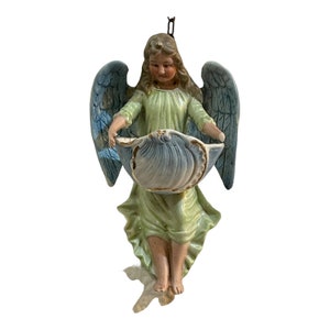 Vintage Little angel with holy water font, colored biscuit ceramic