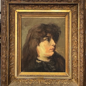 Oil painting on cardboard, portrait of a woman, 20th century