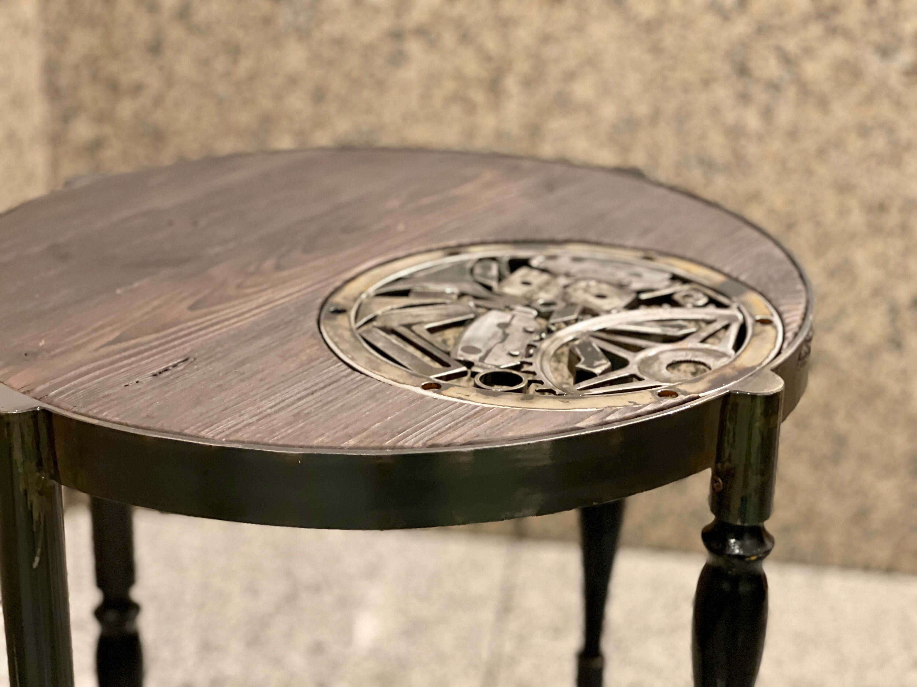 STEAMPUNK Coffee Table Made With Treated Wood and Iron Elements. the