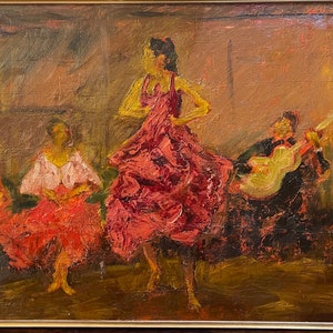 Modern oil painting on canvas, dance scene, 20th century, impressionist