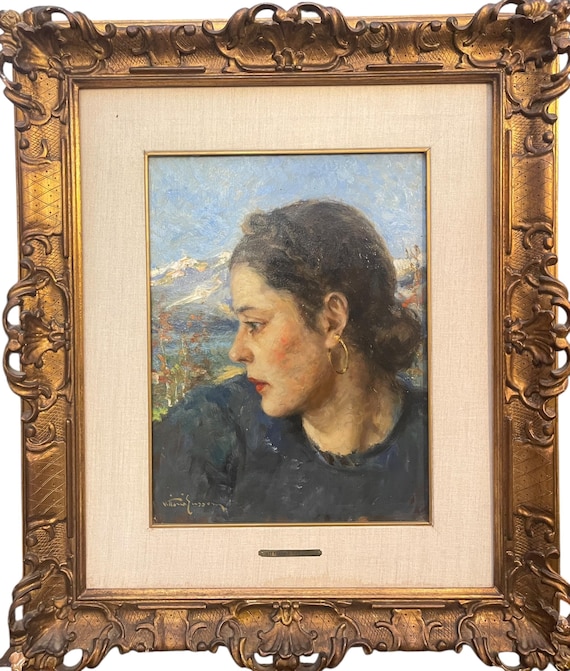 油彩画 女性の肖像 油彩画、女性の肖像画、ヴィットリオ・グッソーニ、19世紀 - Etsy 日本