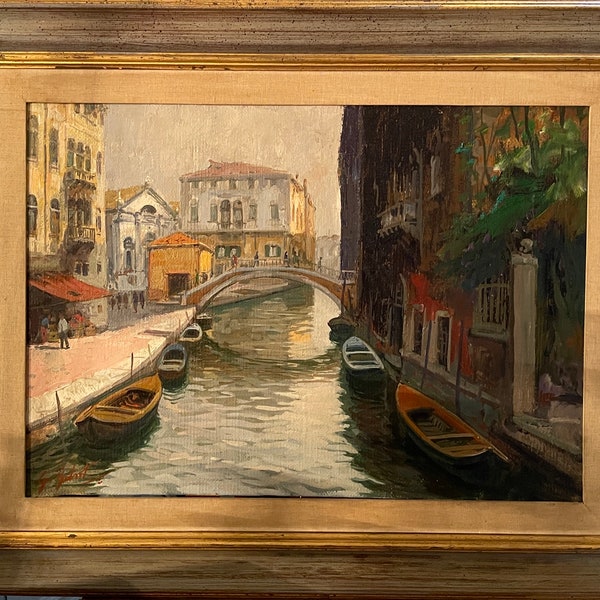 Dipinto olio su tela, Rio de S. M. Formosa, Venezia, Gino Salviati (1911-1998), arte moderna