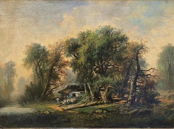 Old Painting, Oil on Canvas, Woodland Landscape Alfred Williams