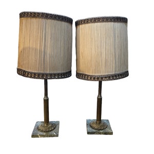 Pair of vintage lampshades, metal on a marble base, Empire style