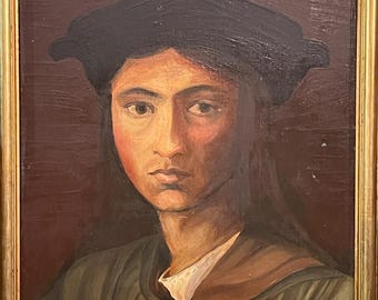 Oil painting on panel, portrait, 20th century