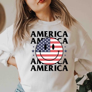 Retro America with Smiley Face SVG. 4th of July Svg. America Svg. Patriotic Svg. Fourth of july Svg. USA Flag Svg. Independence Day Svg.