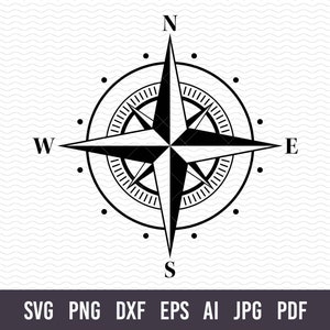 Compass Svg. Travel Svg. Adventure compass Svg. Camping Svg. Compass Silhouette. Compass Cut file. Digital Download. DXF for Cricut. PNG.