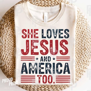 Retro She loves Jesus and America too Svg. Patriotic Svg. 4th July Svg. America Flag Svg. Christian 4th of July Svg. USA Shirt Svg. Cricut.
