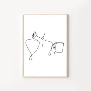 Line Body Woman Holding Coffee Printable Wall Art. One Line Drawing. Woman Art Wall Art. Minimalist Print. Home Decor. Printable Wall Art.