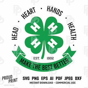 4H clover Svg. 4-H Clover Est 1902 Svg. Leaf clover Svg. 4-H clover clipart. Green four clover Svg. 4H icon Svg. 4H Showmanship Svg. Cricut.