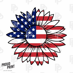 Sunflower with USA Flag SVG. Patriotic Svg. 4th of July Svg. Independence Day Svg. Flower Svg. USA Flag Svg. Sunflower Clipart. Sublimation.