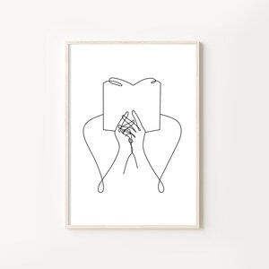 Woman One Line Reading Printable Wall Art. One Line Drawing. Woman Line Wall Art. Home Art Decor. Female One Line Art. Printable Wall Art.