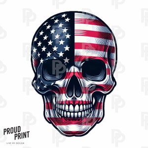 Patriotic Skull with USA Flag Design PNG. 4th July Png. Patriotic Png. Independence Day Png. Memorial Day Png. Punisher Skull Png. Clipart.