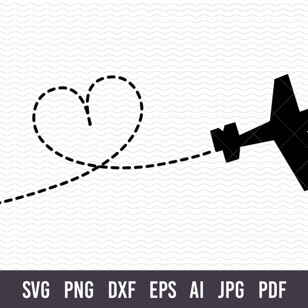 Plane Svg. Travel Svg. Airplane Svg. Plane Clipart. Silhouette. Heart Svg. Travel love Svg. Biplane Svg. Vintage Plane Svg. DXF for Cricut.