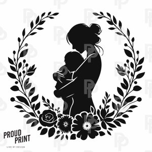 Mother Son Svg. Mother and Son Silhouette. Mother Day Svg. Floral Svg. Boy Nursery Stencil. Mom Bruh Svg. Gift for Mom Svg. Mom Life Svg.