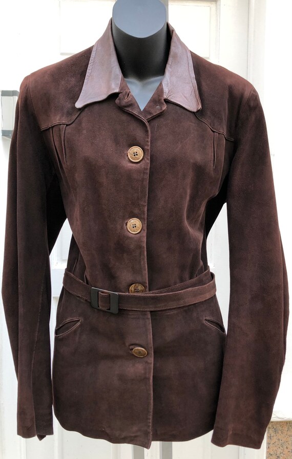 1940s brown suede jacket with belt