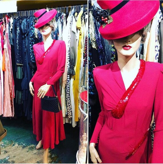 Amazing flaming red sequinned 40’s dress