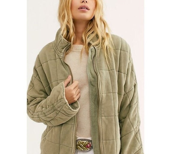 Free People Dolman Quilted Knit Jacket Oversized Moss - Etsy Israel