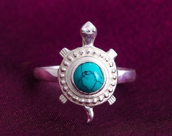 Natürlicher Türkis-Silberschildkrötenring !! Ring aus 925er Sterlingsilber!! Handgefertigter silberner Schildkrötenring für Männer und Frauen !! Weihnachtsgeschenk