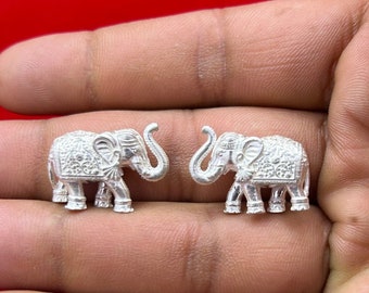 925 Solid Silver Elephant Statue, Small Elephant Silver, Trunk Up Elephant, Right Leg Up, Blessing Elephant Sculpture, Good Luck Charm