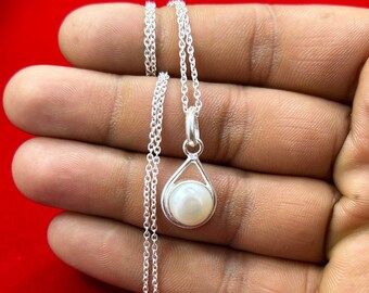 Freshwater Pearl Pendant, 925 Sterling Silver Pearl Pendant, Handmade Jewelry, Tiny Pendant Necklace, Gift for her