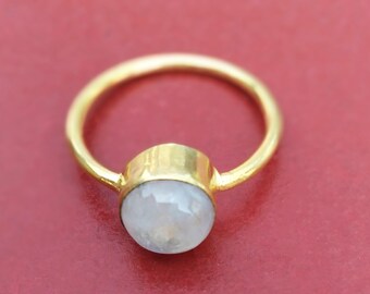 18k Gold Plated Brass Ring, Rainbow Moonstone Ring, Brass Handmade Ring, Women Ring, Daily Wear Ring, Gift for her