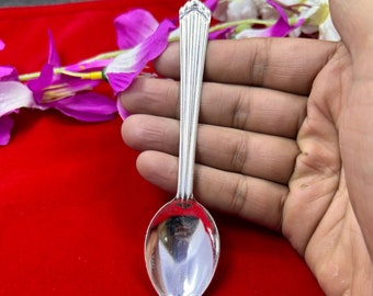 Pure 925 Silver Spoon, Handmade Silverware Round Soup Spoons, Engraved Stainless Baby Spoon, Pure Silver Pooja Spoon, Baby Shower Gift