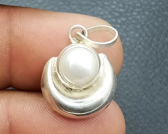 925 Sterling Silver Moon Pearl Pendant For Small Childs, Chand Moti Locket, Evil Eye Protector Locket, Gift For Her