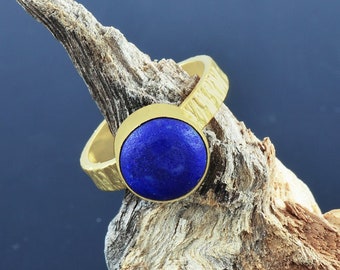 Lapis Lazuli Ring, 18K Gold Plated Ring, Textured Band Ring, Handmade Ring Gold, Blue Lapis Ring, Statement Rings