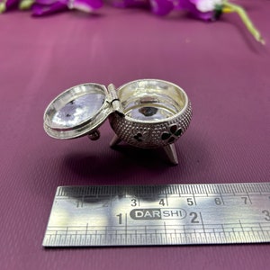 Solid Sterling Silver Handmade Unique Antique Design Brides Eye Kajal Box, Kumkum Sindoor Box, Small Trinket Box Silver Article image 6