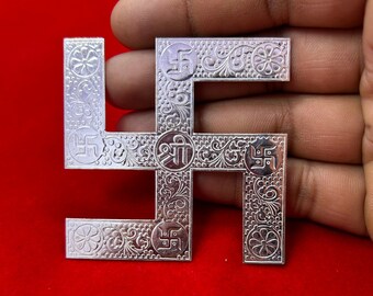 Home Entrance Blessing, Hindu Swastik Pair in Sterling Silver, Good Luck Charm, Religious Decor, Silver Sathiya Pair