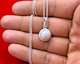 100% Genuine Pearl Pendant, 925 Sterling Silver Pearl Necklace, Pearl Layering Necklace, Dainty Pearl Charm, Wedding Gifts Women