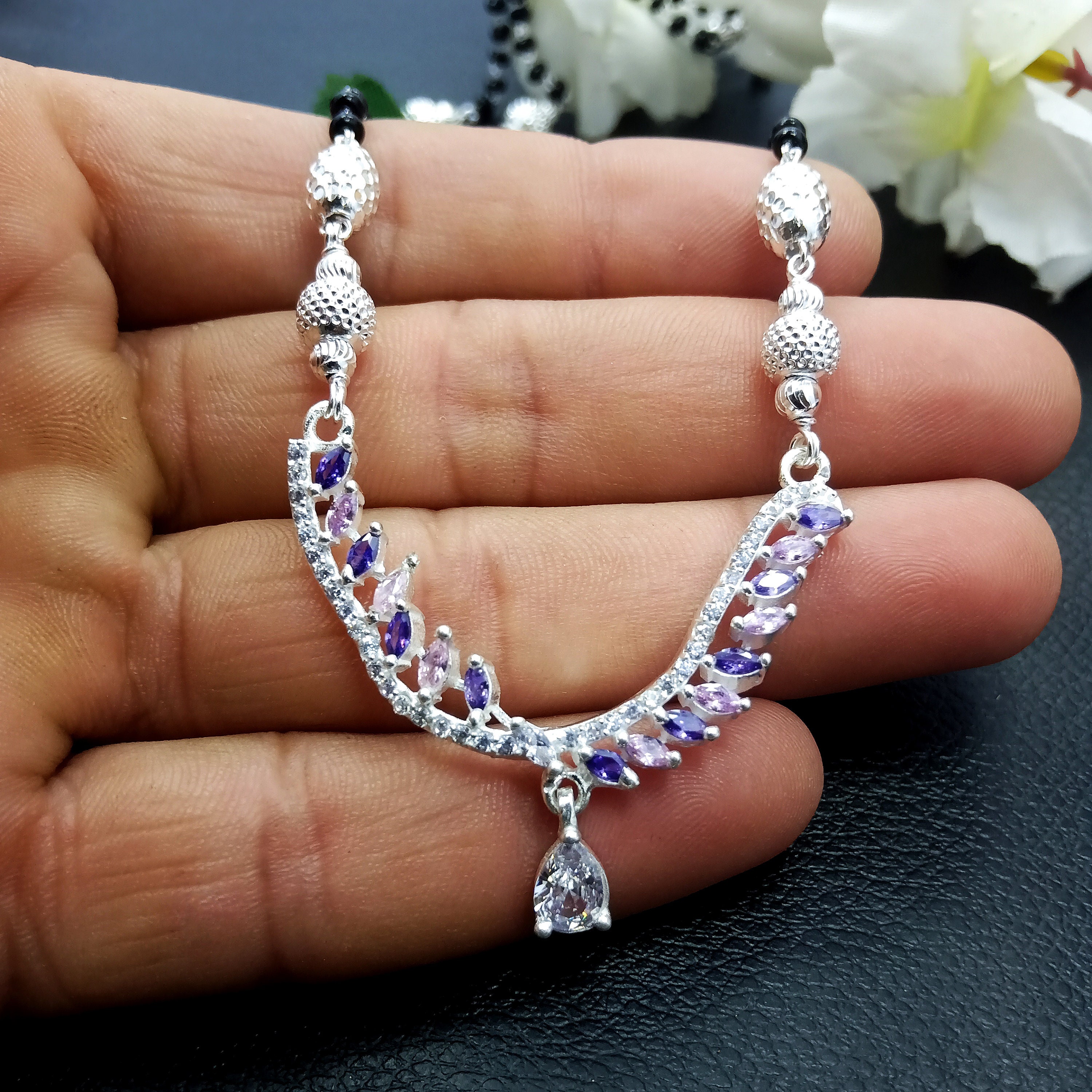 Silver black shop beads chain