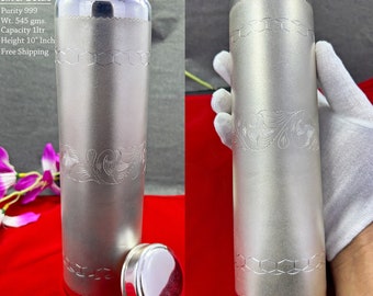 999 Pure Silver Water Bottle, Silver Drinkware Water Bottle, Handmade Silver Bottle, Kitchen Accessories 1000ml Health Benefit Silver Bottle