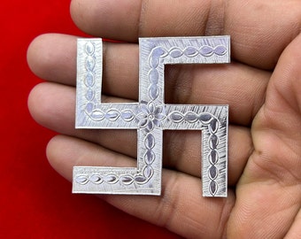 Spiritual Swastik Door Sticker, Sterling Silver Hindu Pair, Good Luck Charm, Daily Worship, Sathiya Silver