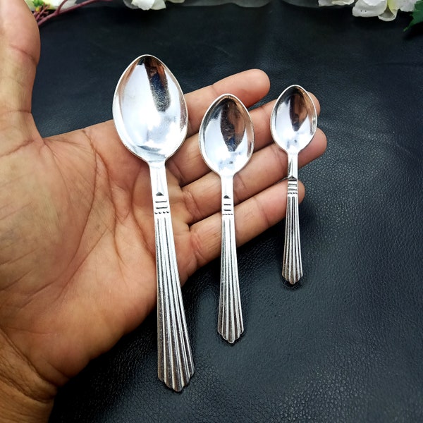 Premium Silver Spoon Pure 925, Silverware Round Soup Spoons, Engraved Stainless Baby Spoon, Pure Silver Pooja Spoon, Baby Shower Gift