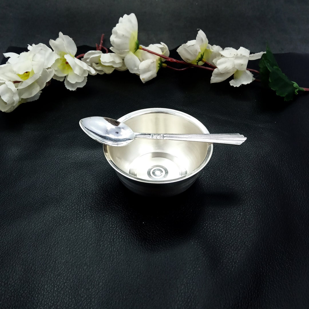Buy Pure Silver Bowls and Spoons Serving Dishes, Pure Silver Vessels, Baby Food Dining Flask