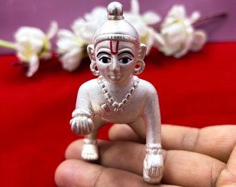 999 Silver Laddu Gopala, Sterling Silver Statue, Little Krishna Figurine, Handmade Silver Bal Gopal, Crawling Krishna Idol, Baby Shower Gift